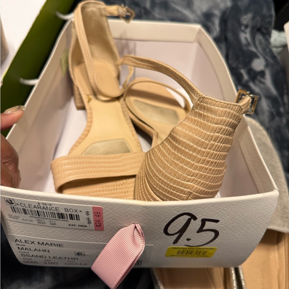 Alex Marie Beige Textured Leather Heels